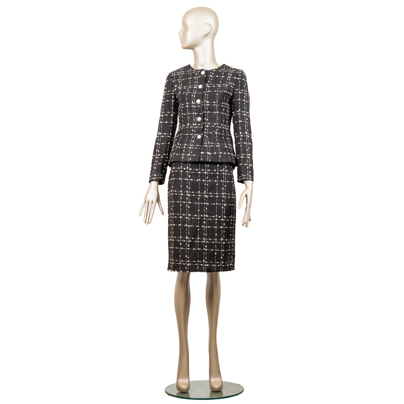 CBK Suit, Chanel-Look SKIRT - Black with white & gold pattern