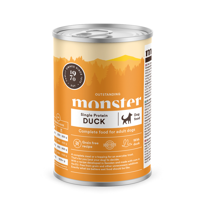 Monster vådfoder 400 gram Single Protein Duck fra GroomUs